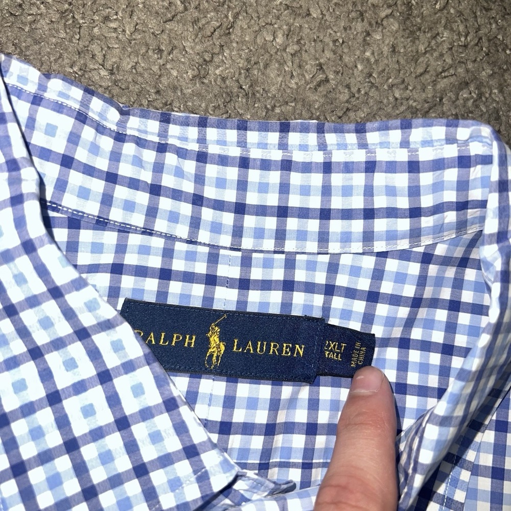 Polo Ralph Lauren Mens Gingham Button Down Shirt Blue White Classic Fit 2XLT - Picture 2 of 7